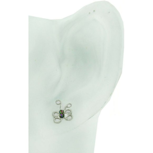 BUTTERFLY PERIDOTS STUD EARRINGS .925 STERLING SILVER - Picture 2 of 3